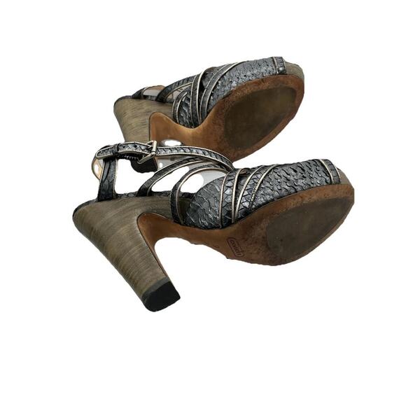 Coach Women’s Karolina 9B Snakeskin Heels Dark Blue Gray Platform Stunners Y2K - Picture 9 of 12